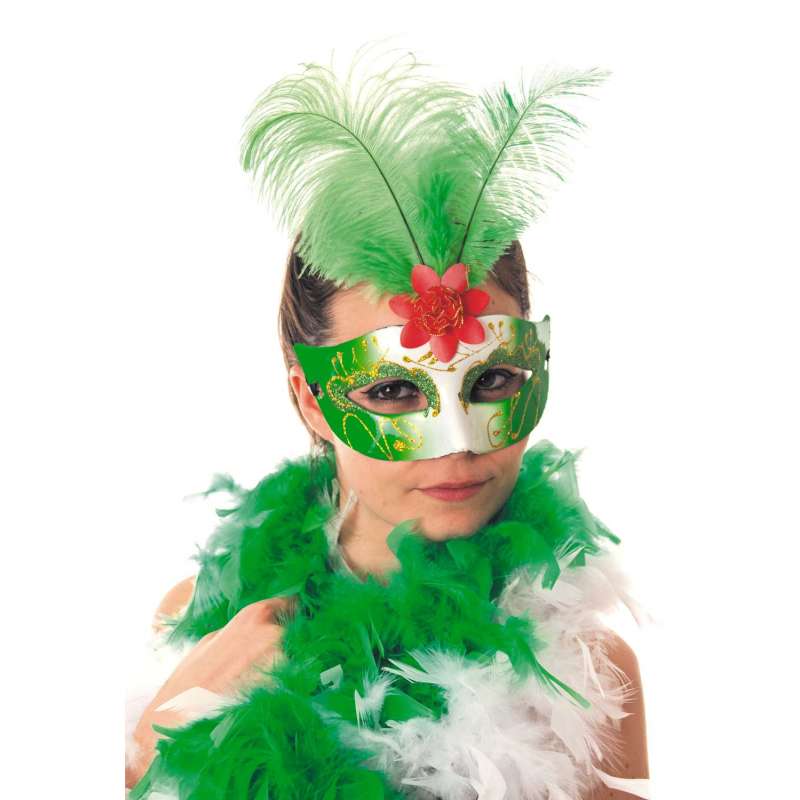 VENITIAN GREEN FEATHER MASK - mask at wholesale prices