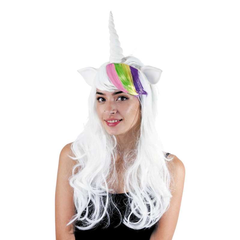 Peluca de unicornio con cuerno y orejas, adulta a precios de mayorista - peluca a precios de mayorista