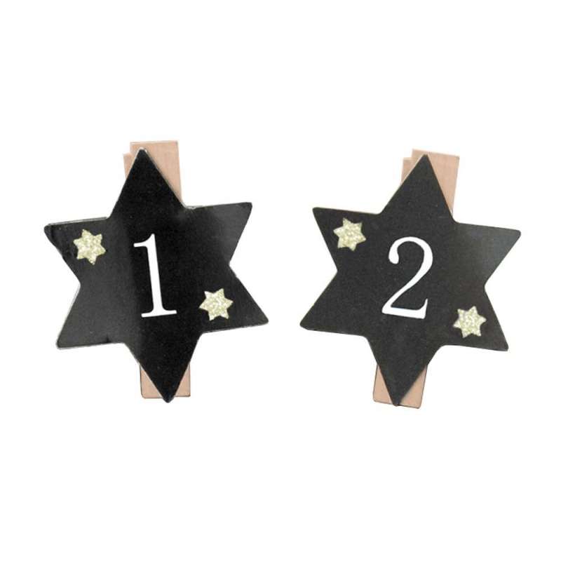 24 BLACK STARS ADVENT CLOTHES PEGS - Advent calendar at wholesale prices