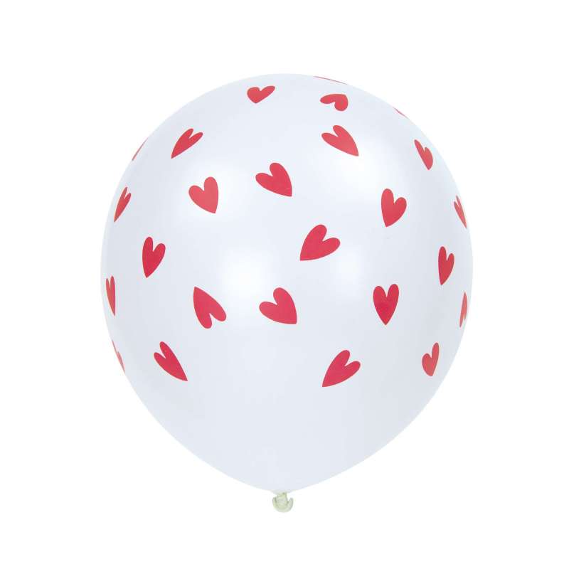 Globos blancos con corazones rojos 28cm x6 - globo de látex a precios de mayorista