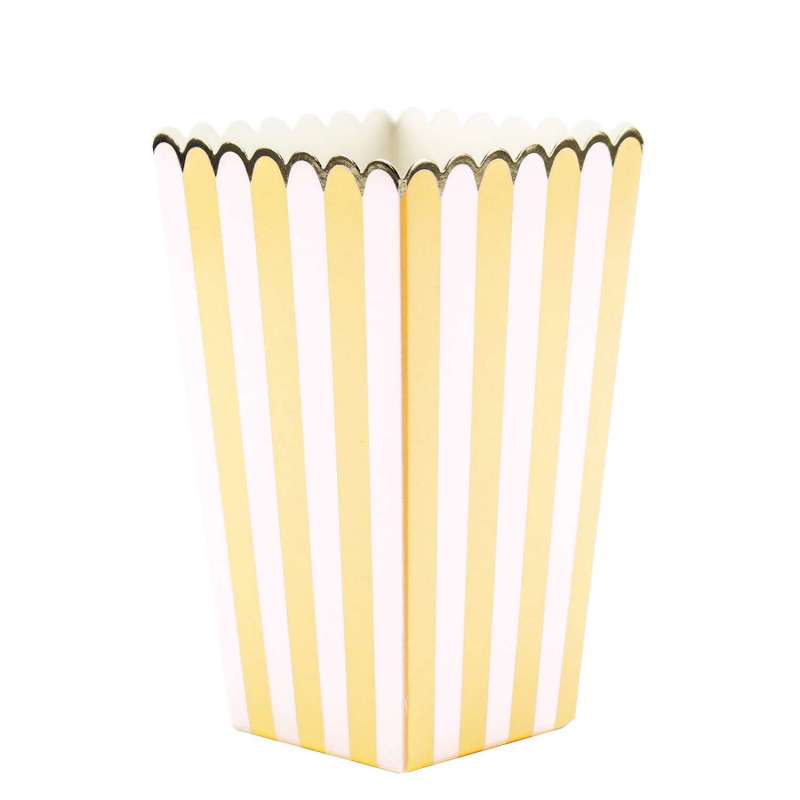 Gul og hvid popcornboks 7x7x12,5 cm x 8 til engrospris - papkasse til engrospris