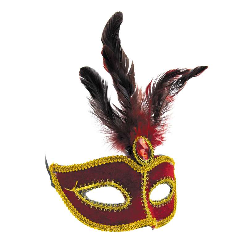 RED MASK WITH FEATHERS - mask at wholesale prices