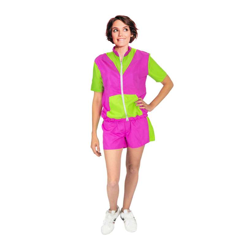 COSTUME ENSEMBLE SPORT VERT/ROSE 80'S - Déguisement à prix de gros