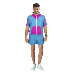 80's Sportoutfit Blauw/Roze...