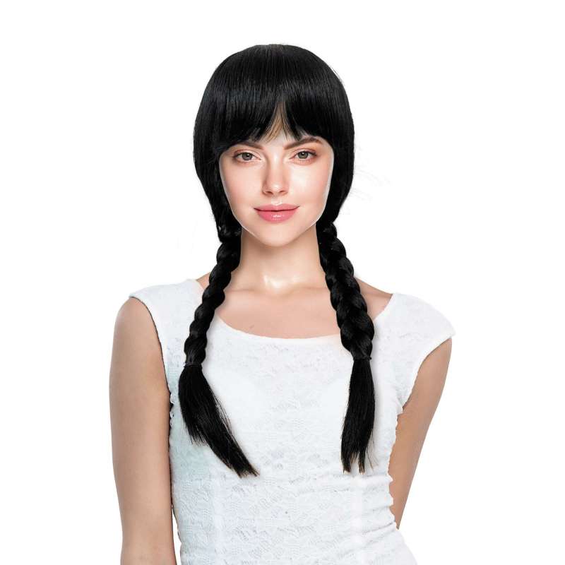 Peluque trenzada negra con flequillo - peluca a precios de mayorista