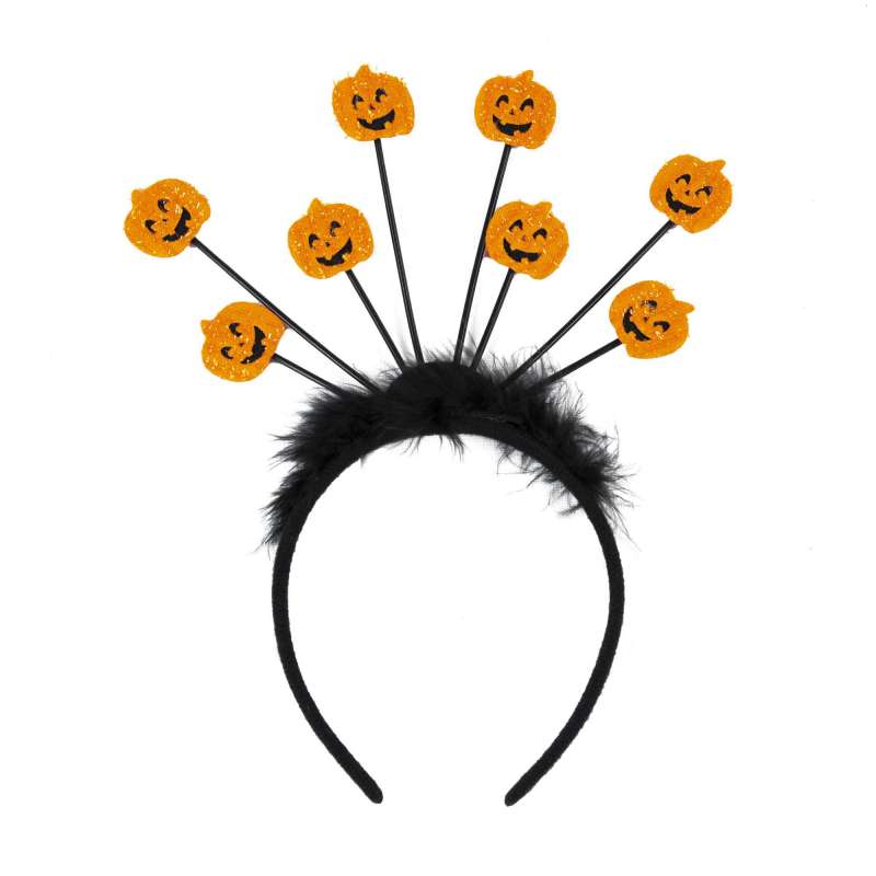 Oranje en zwarte haarband met 8 pompoenen - haarband tegen groothandelsprijzen